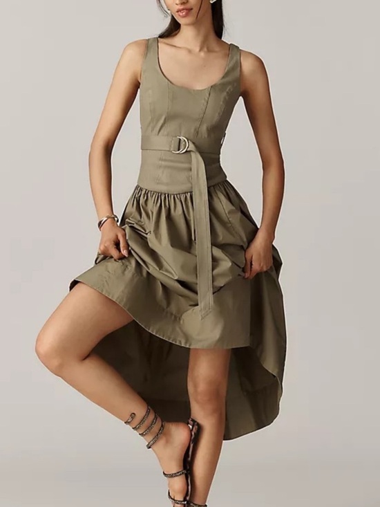Anthropologie Dresses & Skirts - Anthropologie Sleeveless Belted Drop-Waist Midi Dress New Large Boho Moss Green